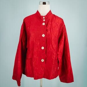 Eleven Stitch Design Size Large L Red Silk Textured Button Silk Box Artsy Jacket